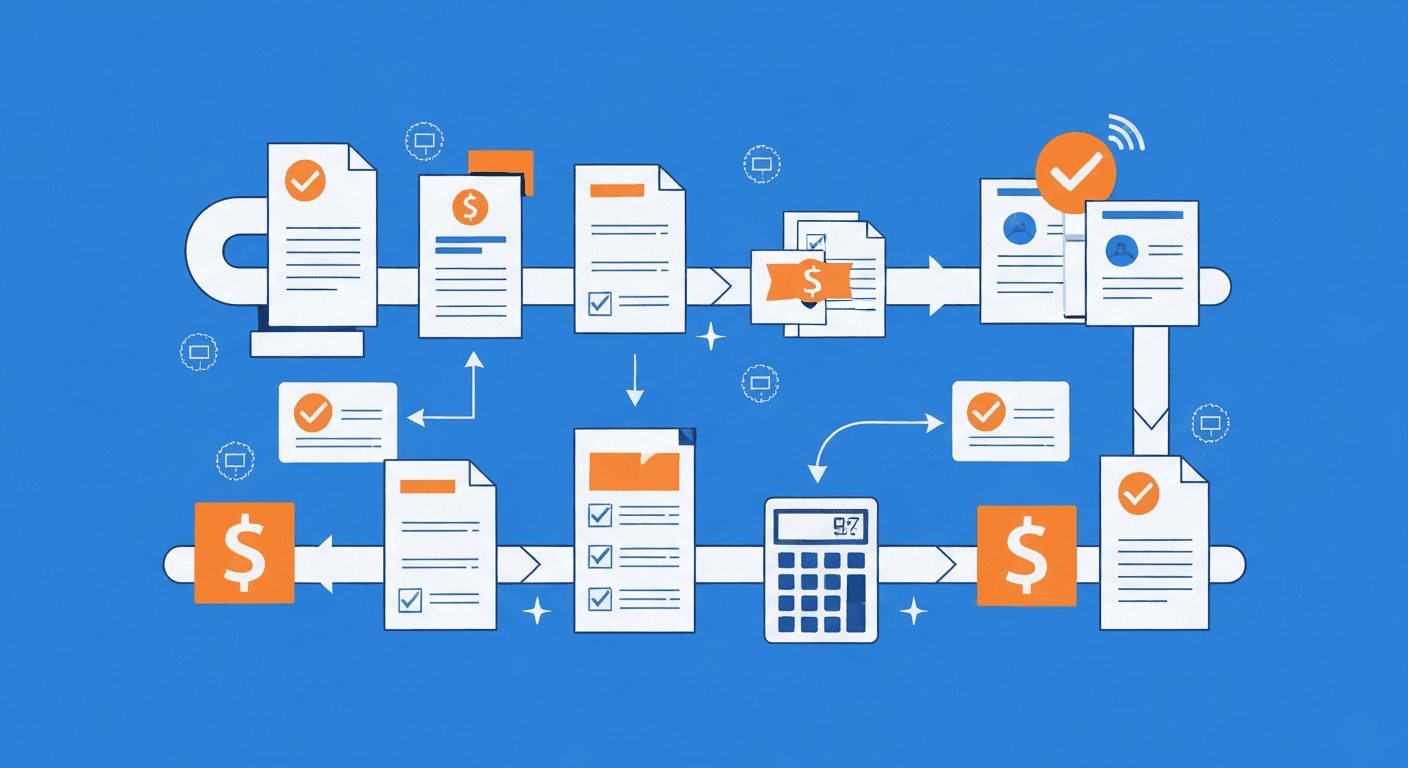 Automated accounts payable dashboard displaying invoice processing status and approval workflows