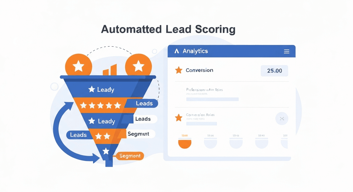 Dashboard showing automated lead scoring metrics with priority rankings and conversion data